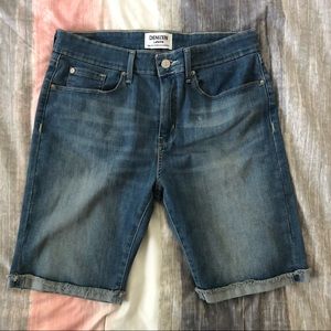Denizen mid rise light blue denim Bermuda shorts.